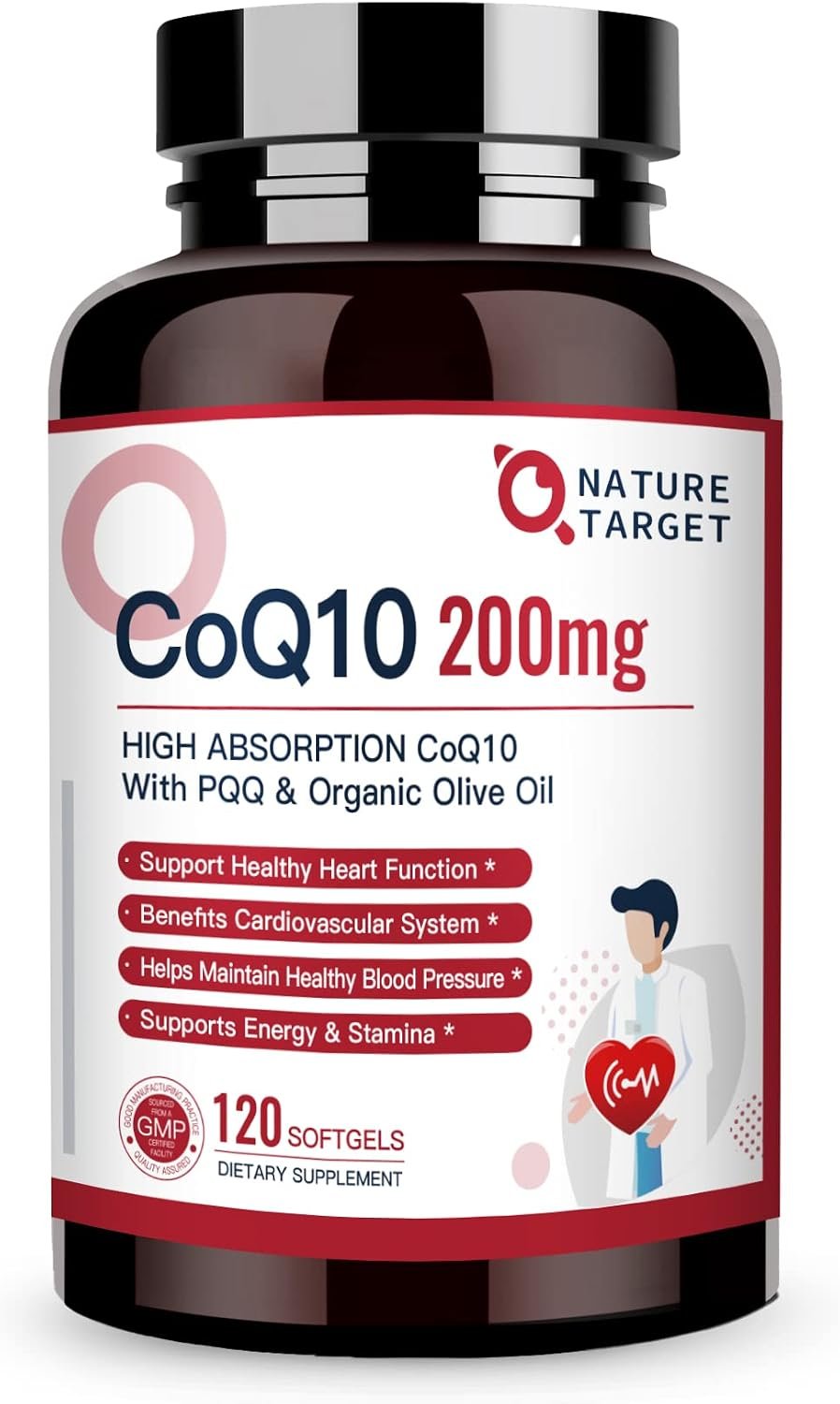 NATURE TARGET CoQ10 200mg Softgels with PQQ, 120 Servings