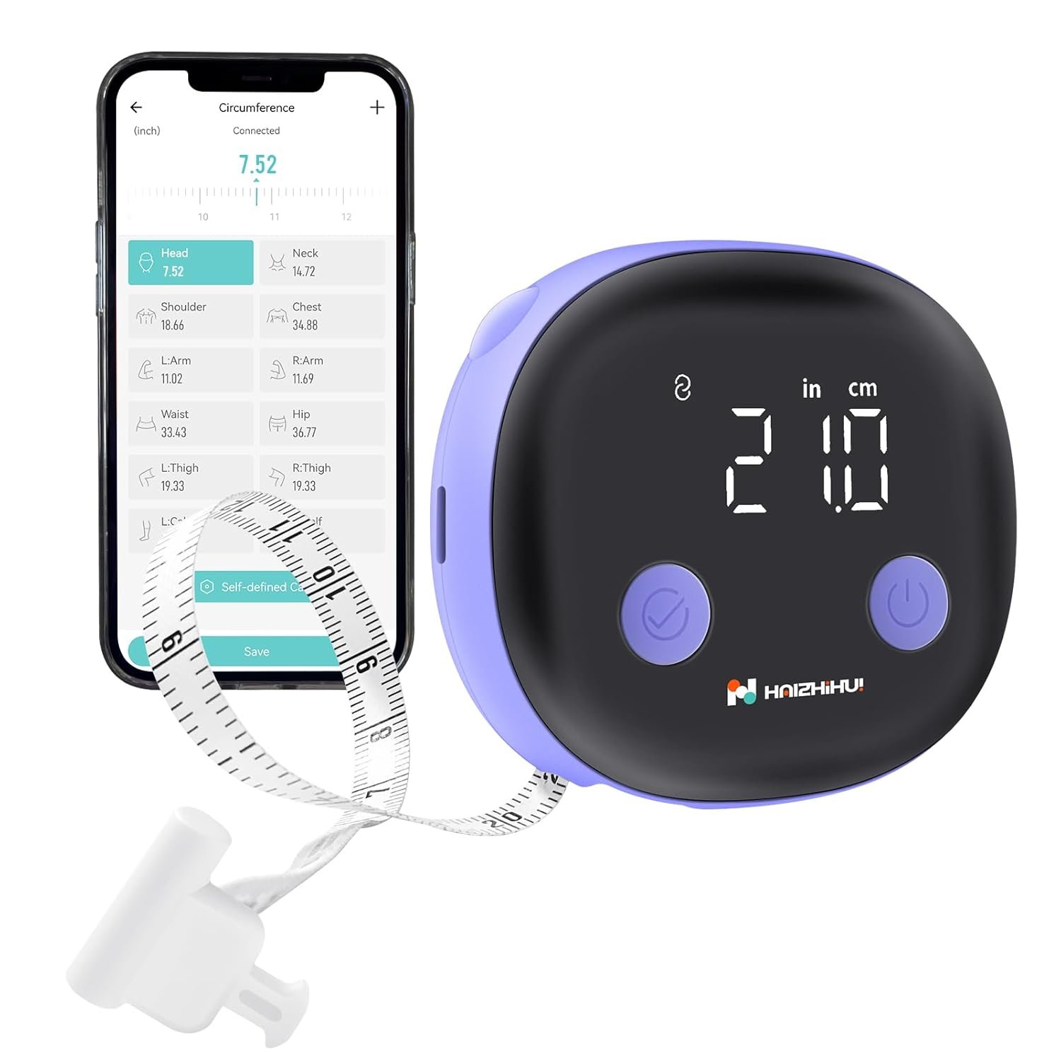 Body Tape Measure, Bluetooth Digital Measuring Tape with LED, Type-C