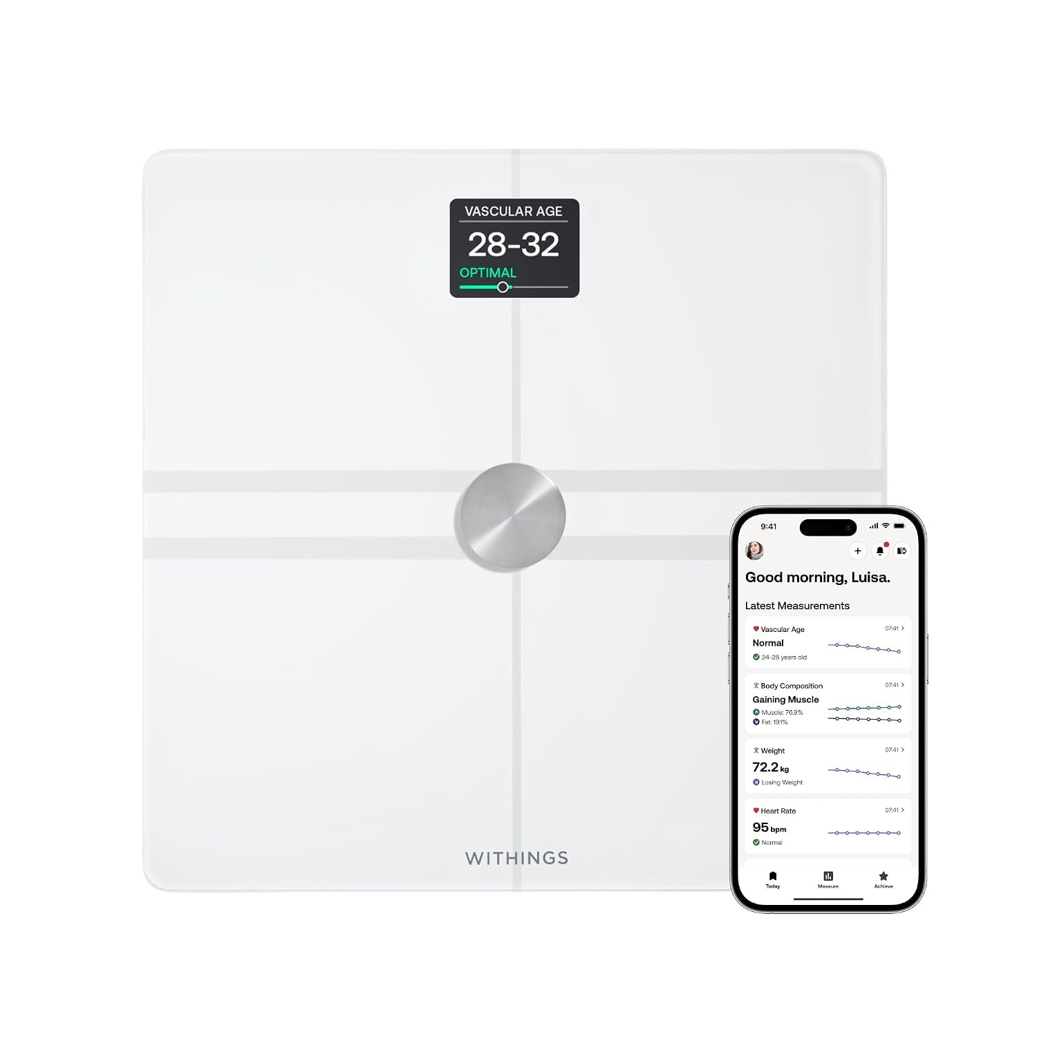 WITHINGS Body Comp WLAN Smart Scales with Full Body Analysis Including Fat Content, Muscle Mass, Bone Density, Visceral Fat, Digital Personal Scales/Body Fat Scales with Bluetooth