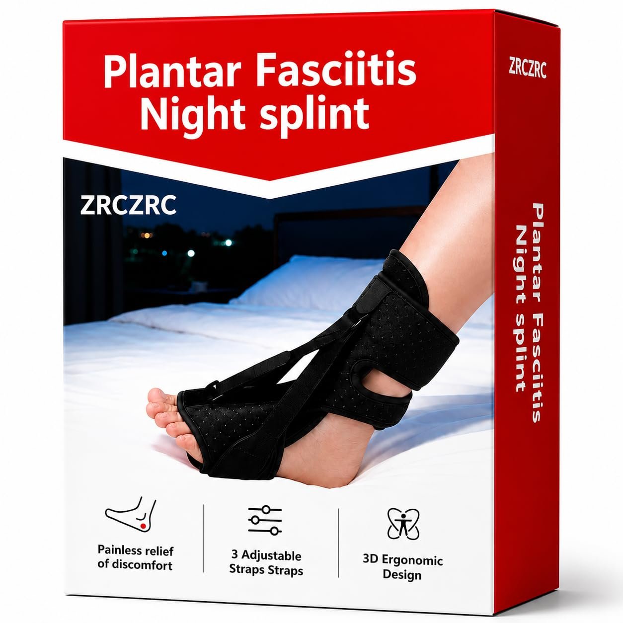 Plantar Fasciitis Night Splint for Sleeping, Soft Memory Foam Foot Brace, Adjustable Overnight Stretch Support for Heel Pain, Achilles Tendonitis & Foot Fatigue Relief, Balck