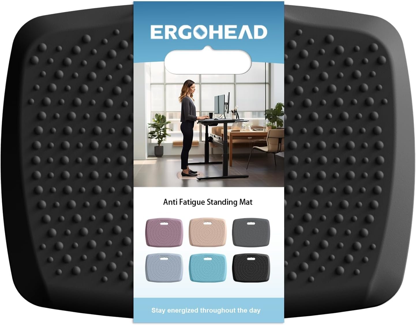 Anti Fatigue Kitchen Floor Mat Comfort Standing Mat, Portable Office Standing Desk Mat, Multi-Purpose Kitchen Rug, Built-in Handle with Massage Points Comfort Floor Mat (Black, 17″ x 22″)