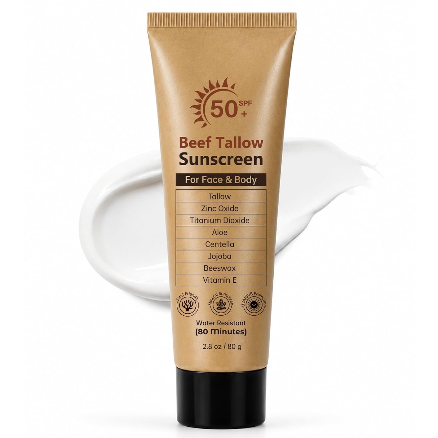 Beef Tallow Sunscreen SPF 50 with Non-Nano Zinc Oxide