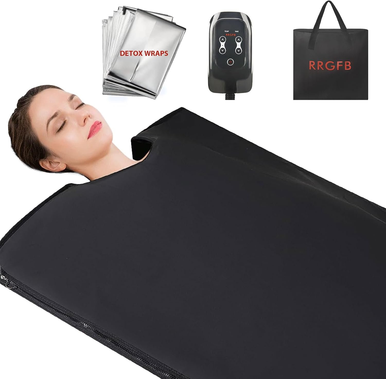Infrared Sauna Blanket, Portable Dry Sauna Bag, PU Sleeveless-Black