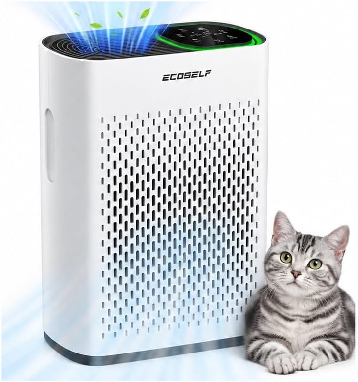 White Air Purifier for Home Large Room Up to 2,400 Ft², 3-Stage True HEPA Filtration with Real-Time PM2.5 Display, 360° Airflow, Auto Mode, Touch Control & Quiet 20dB Sleep Mode