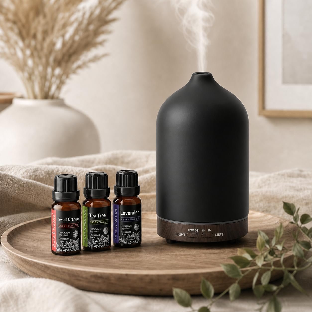 Ceramic 200ml Essential Oil Diffuser Timer 7 Soft Mood LED Lights
