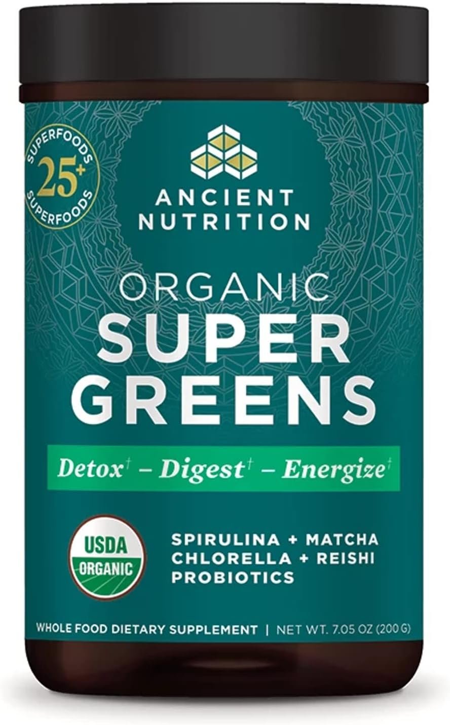 Ancient Nutrition Organic Super Greens Powder, Probiotics, Spirulina