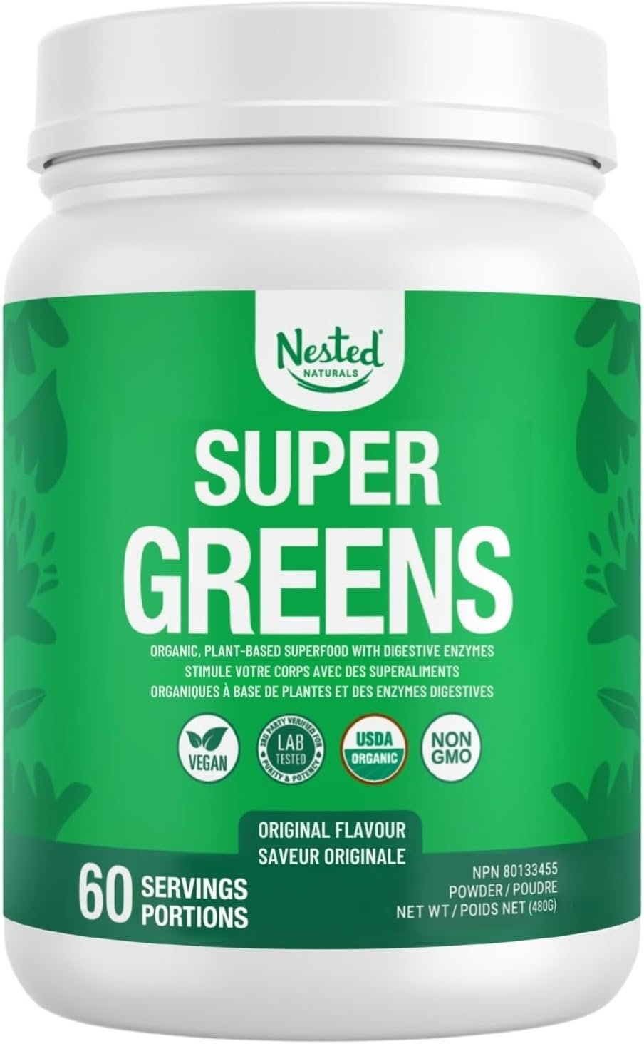 Nested Naturals Super Greens Daily Superfood Powder – Certified USDA Organic Green Powder w/Whole Foods, Spirulina Powder, Wheat & Barley Grass – Probiotics, Fiber & Enzymes – Original, 60 Servings
