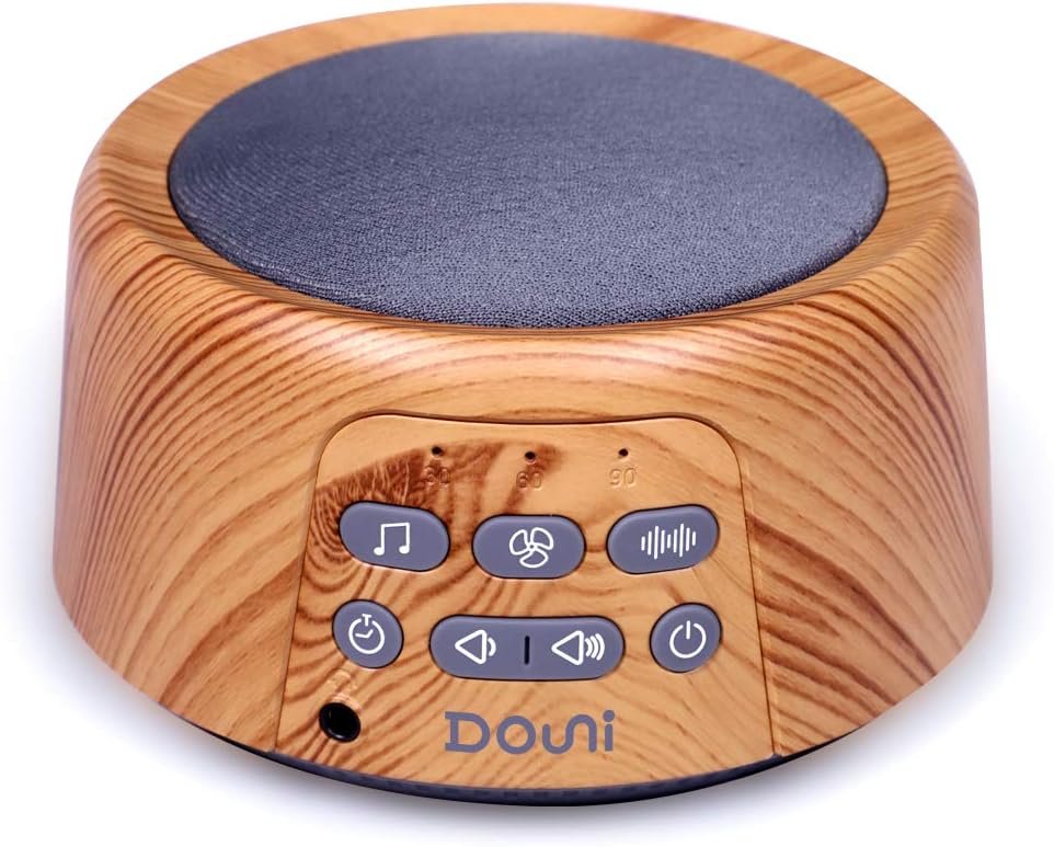 Douni White Noise Machine for Sleeping – 27 Non-Looping Soothing Sounds Sleep Sound Machine with Timer & Memory, 3.5mm Jack, Wood Grain Sound Machine for Hotel Bedroom Office