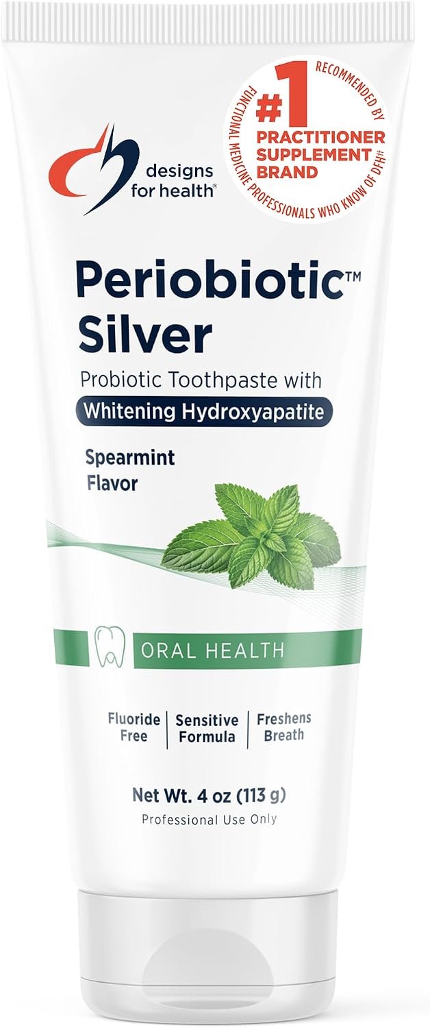 Designs for Health Periobiotic Silver Hydroxyapatite Toothpaste – Fluoride Free Toothpaste with Oral Probiotics with Whitening Hydroxyapatite – Supports Gum Health & Remineralization (4oz Mint)