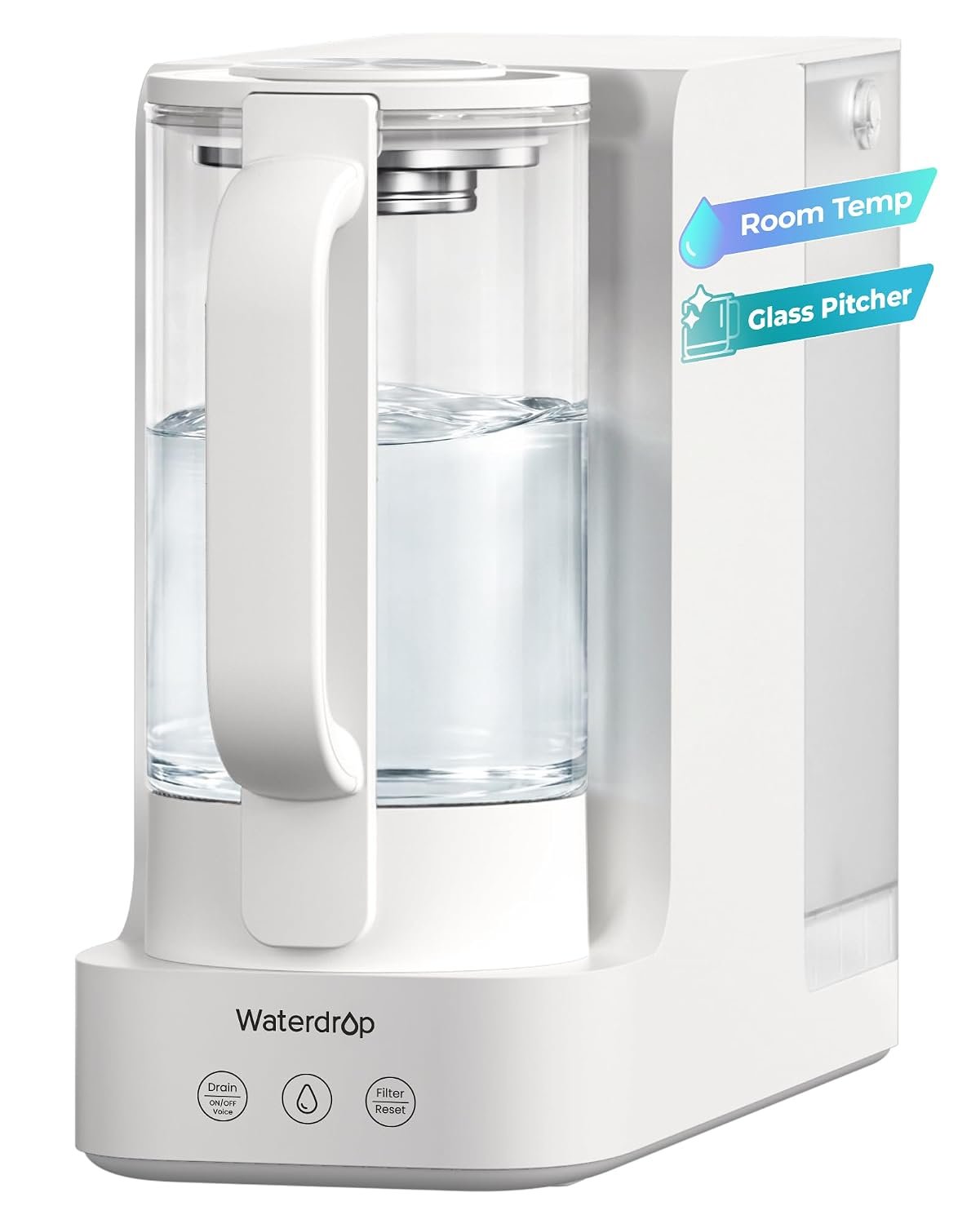 Waterdrop C2S Countertop RO Filtration System, 40oz Autofill Glass Pitcher