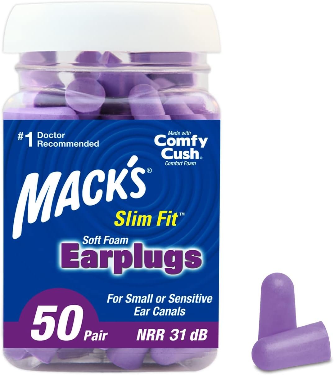 Mack’s Slim Fit Soft Foam Earplugs, 50 Pair – Small Ear Plugs for Sleeping, Snoring, Traveling, Concerts, Shooting Sports & Power Tools | Made in USA