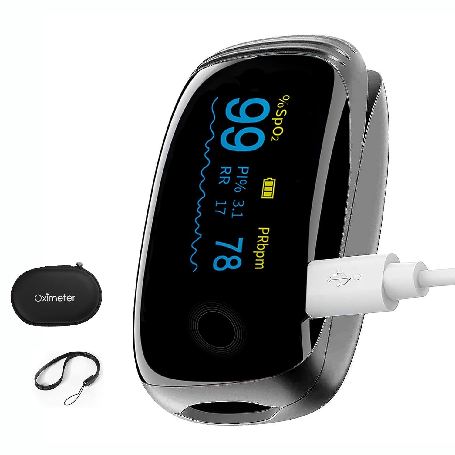 Rechargeable Pulse Oximeter Fingertip Oxygen Monitor Fingertip with SpO2 Pulse Rate and Fast Oximeter SpO2 Readings Outdoor Sports Home (Black)