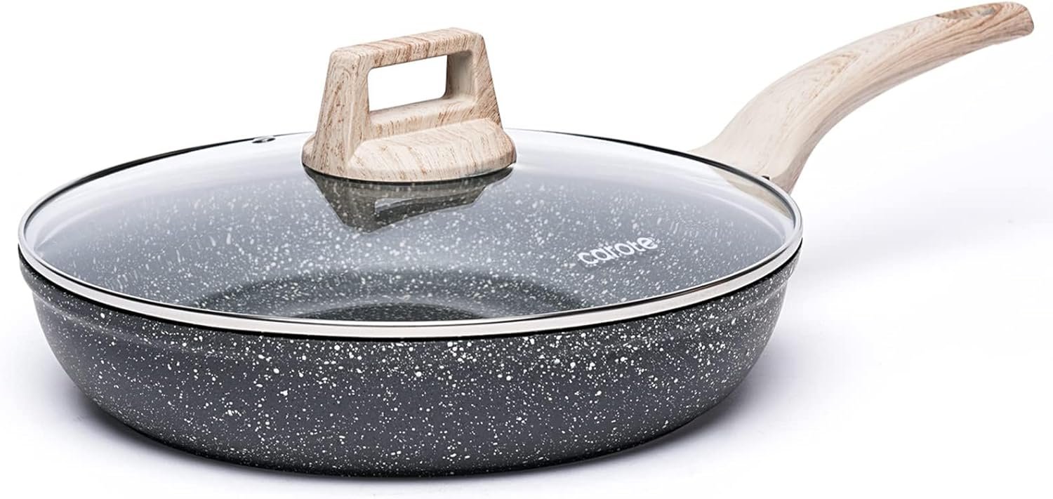 CAROTE Non Stick Frying Pan, 10 Inch Classic Granite Skillet with Glass Lid