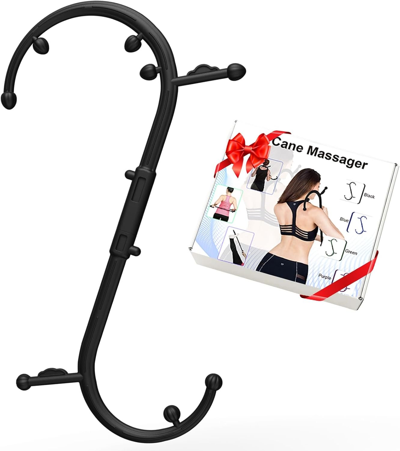 Back Massager Stick, Trigger Point Massage Tool, Massage Cane with Dual Hook Design, Muscle Knot Remover, Pressure Point Massage Tool, Deep Tissue Massage Hook for Neck, Shoulders & Back Muscle Hook