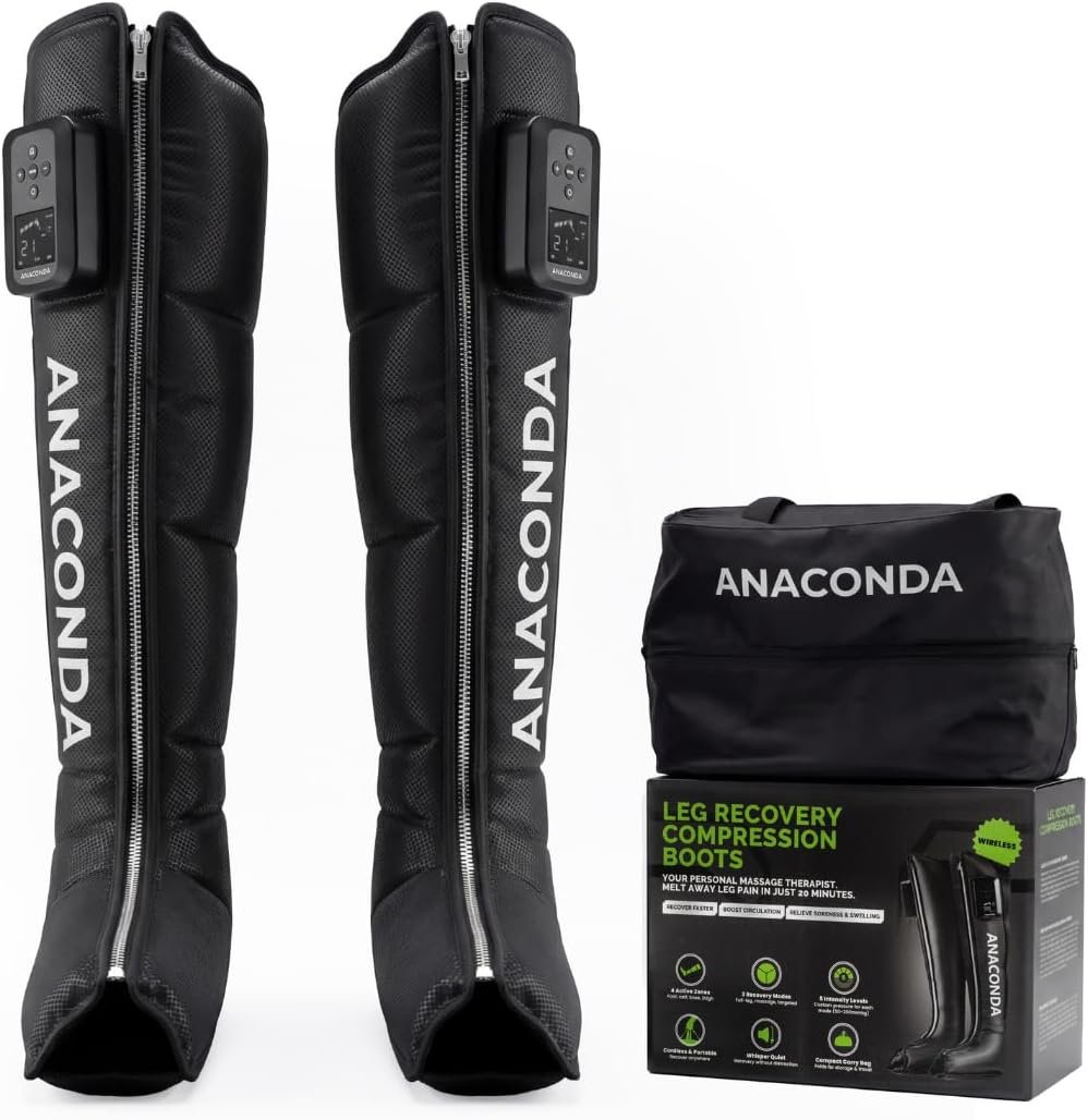 Anaconda Wireless Leg Compression Boots – Air Recovery System for Athletes, Leg Massager for Circulation with 4 Sequential Zones, 3 Modes, Long Lasting 4-Hour Battery (Medium)