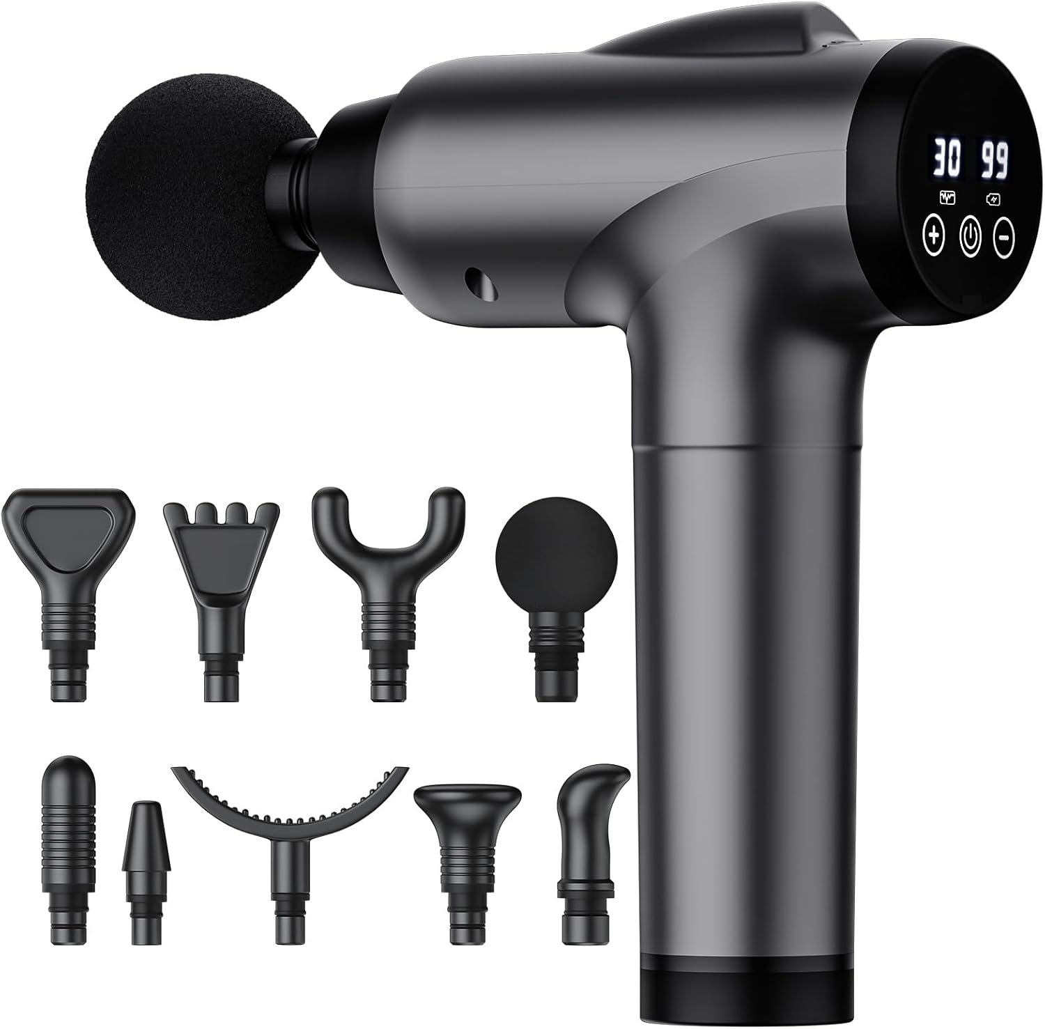 OLsky Massage Gun Deep Tissue 30 Speeds 9 Attachments Handheld (Grey)