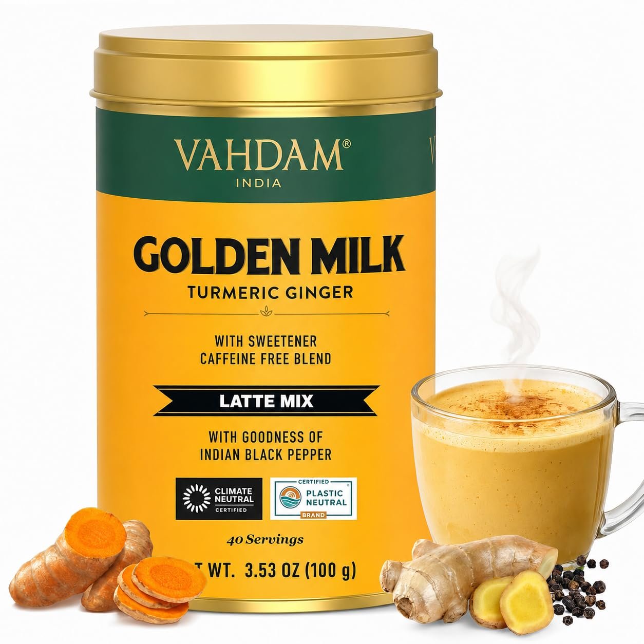 VAHDAM Golden Milk Powder(3.53oz|40 Cup)Turmeric Ginger Latte with Curcumin
