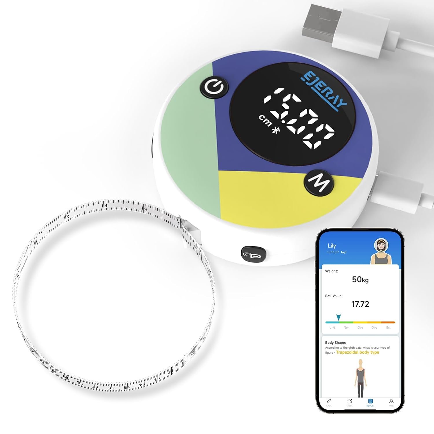 Digital Tape Measure, Smart Body Measuring Tape for Weight Loss, Accurate Tape Measurements with App, Retractable Body Tape Measure for Waist, Hip, Bust, Arms, 60in /150cm