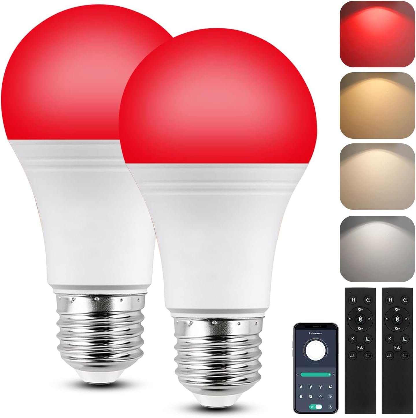 2-Pack 630nm Red Light Bulbs for Sleep, Circadian Light Bulb