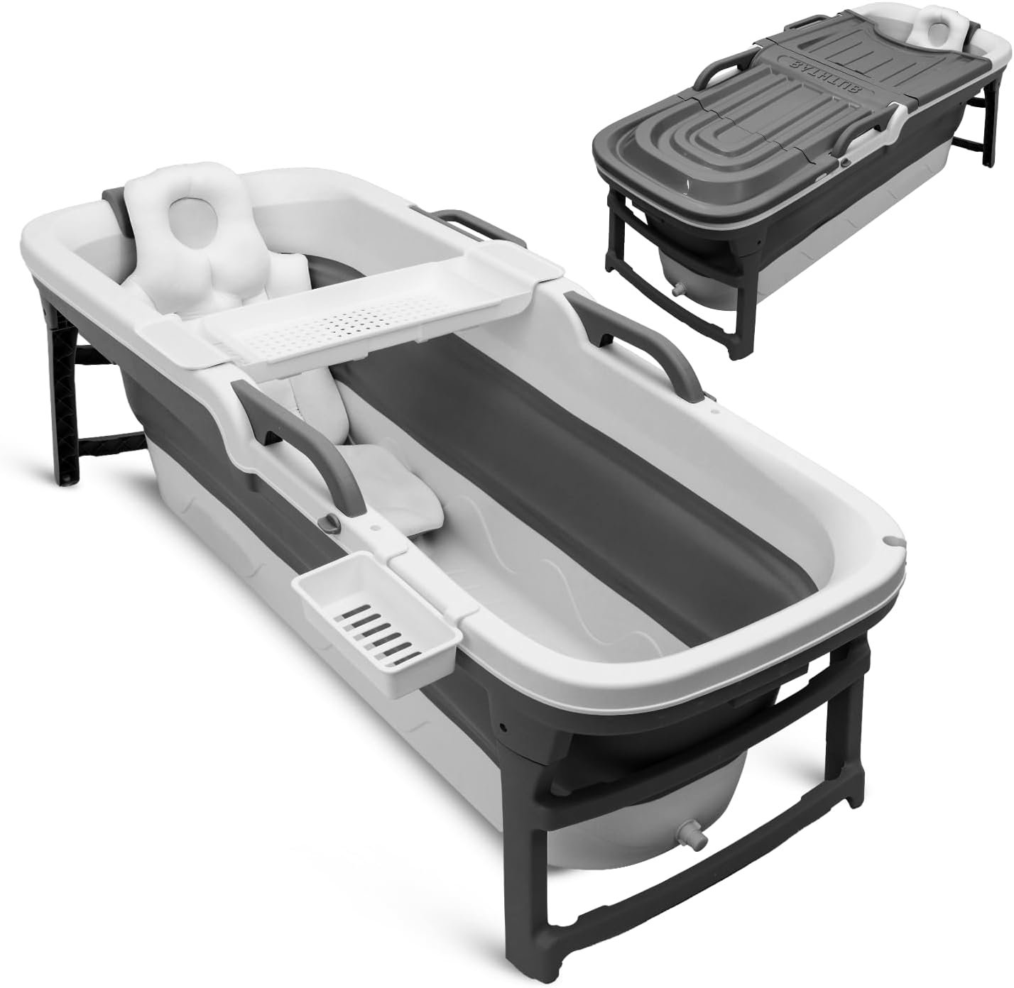 Serenelife 59″ Portable Bathtub for Adults – Large Foldable Ice Bath Tub for Cold Plunge & Hot Spa, Freestanding Soaking Tub for Indoor/Outdoor, Athlete Recovery & Family Use, 440lbs Capacity