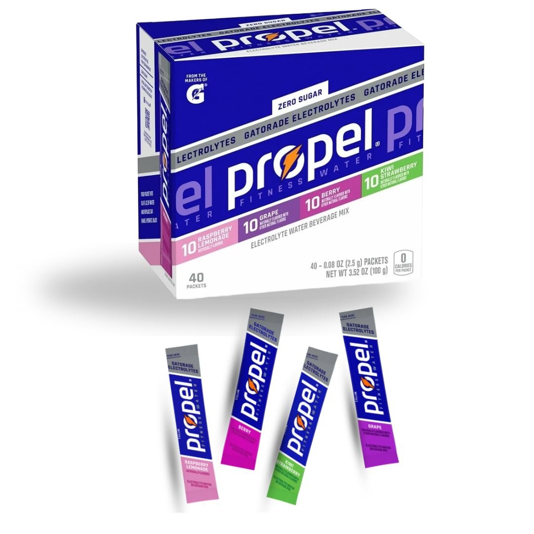 Generic Propel Powder Packets Electrolyte Hydration – Zero Sugar – Electrolyte Water Beverage Mix Powder Packets – Raspberry Lemonade, Grape, Berry, Kiwi Strawberrry – 40 pack