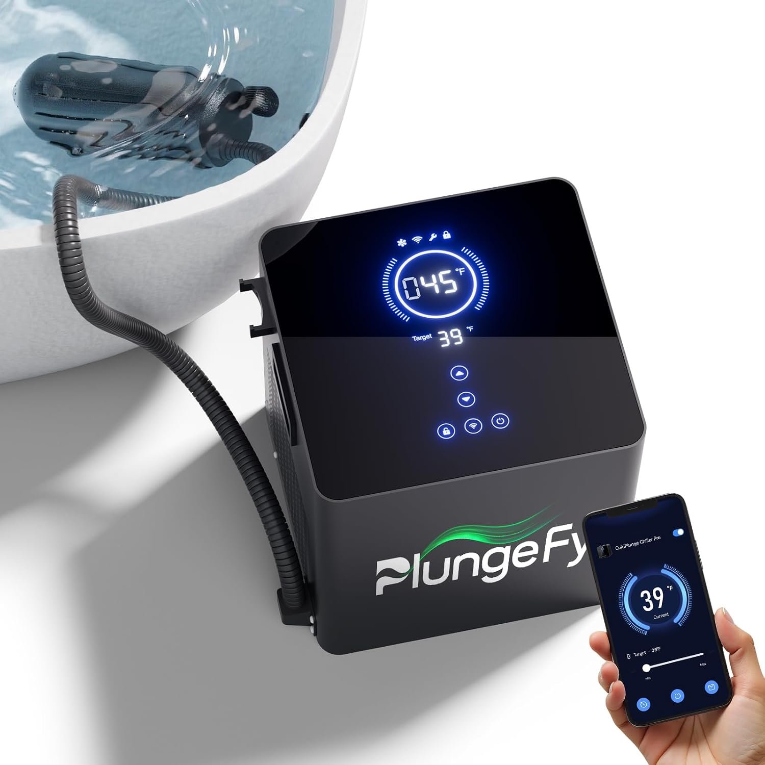 Cold Plunge Chiller Pro, Upgraded 1/2HP Ice Bath Chiller for Any Tub, Cools to 39°F, No Pump or Plumbing Needed, WiFi App Control, Ready-to-Use for Home Outdoor Cold Therapy