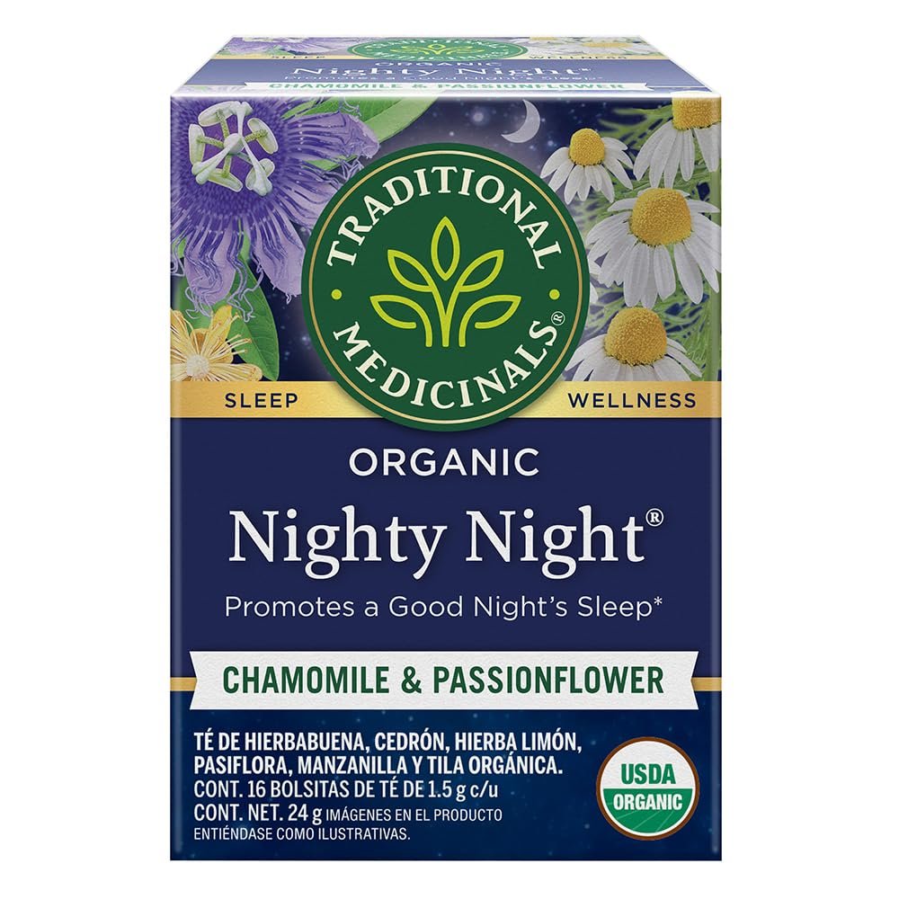 Traditional Medicinals Organic, Nighty Night Tea, Chamomile & Passionflower – Herbal Sleep Aid Teas – Kosher, Non-GMO, Caffeine-Free, Compostable – 16 Tea Bags