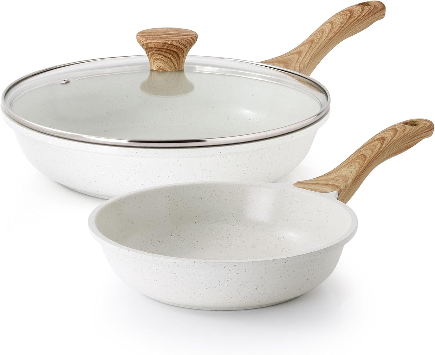 SENSARTE Ceramic Nonstick Frying Pan Skillets, White (8+11Inch with Lid)