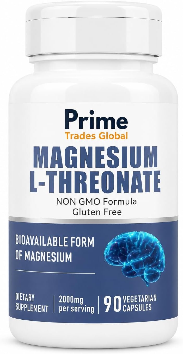 Magnesium L-Threonate, 2,000mg Per Serving, 144mg Magnesium, 90 Capsules. Brain, Memory, Focus & Cognitive Wellness Support, Non-GMO & Vegan