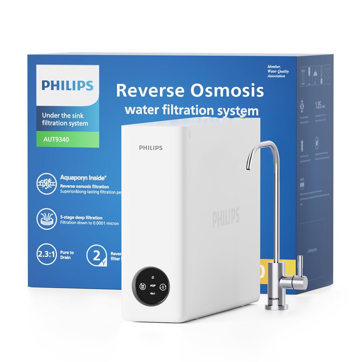 Philips Reverse Osmosis Water Filter System，400G Under Sink Water Filter