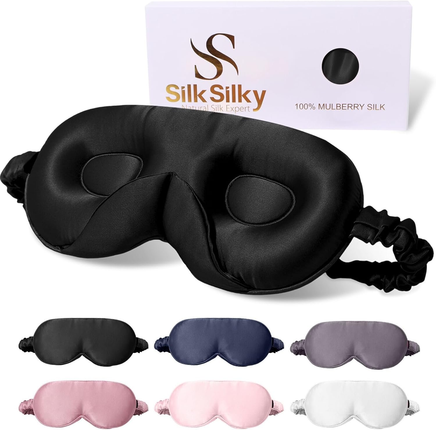 SilkSilky 100% 22 Momme Mulberry Silk Sleep Mask, Black