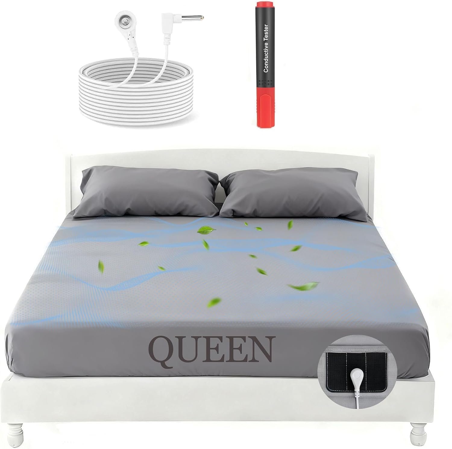 88% Cotton & Silver Fiber Grounding Sheets Queen (Gray, 60*80*15)