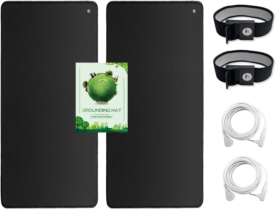Grounding Mat Kit 2 Pack Grounding Mats with 2 Grounding Cord and Wrist Strip Earth Connected Mat Kit for Better Sleep 10″ x 26.7″