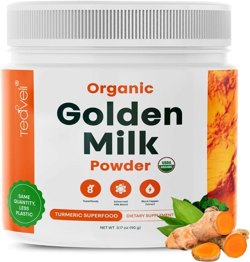 Teaveli Golden Milk Powder Organic with Turmeric & Ashwagandha, 30 Serving
