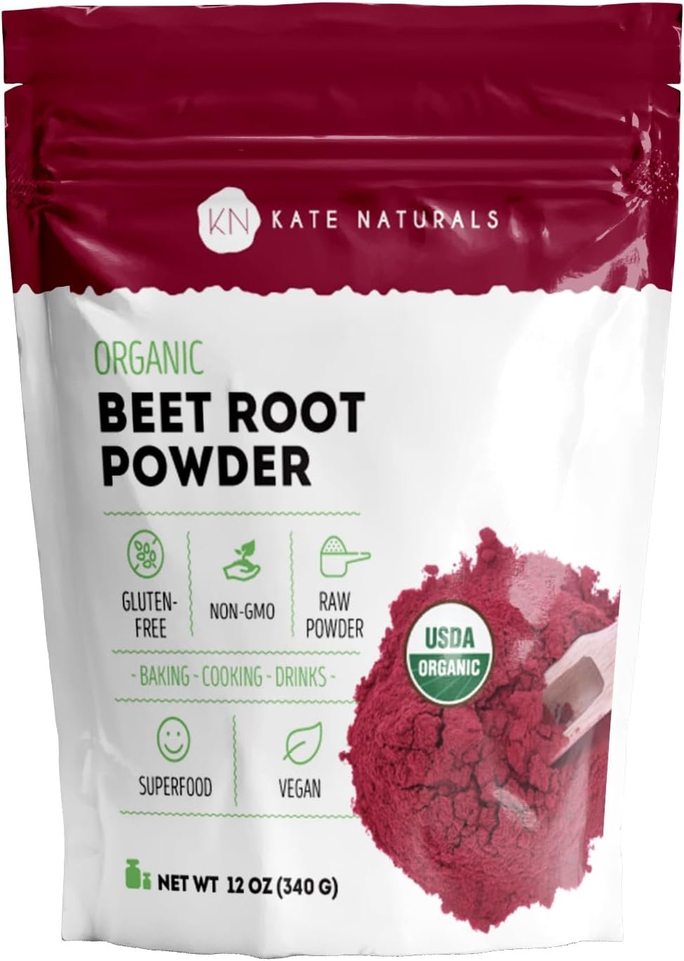 Kate Naturals Organic Beet Root Powder for Smoothies, Baking & Juice, 12oz