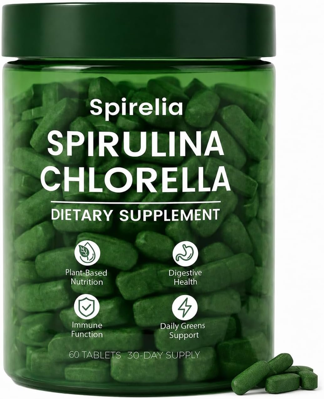 Spirelia Spirulina & Chlorella Tablets, Organic Spirulina Chlorella Combination Supplement, 60 Count
