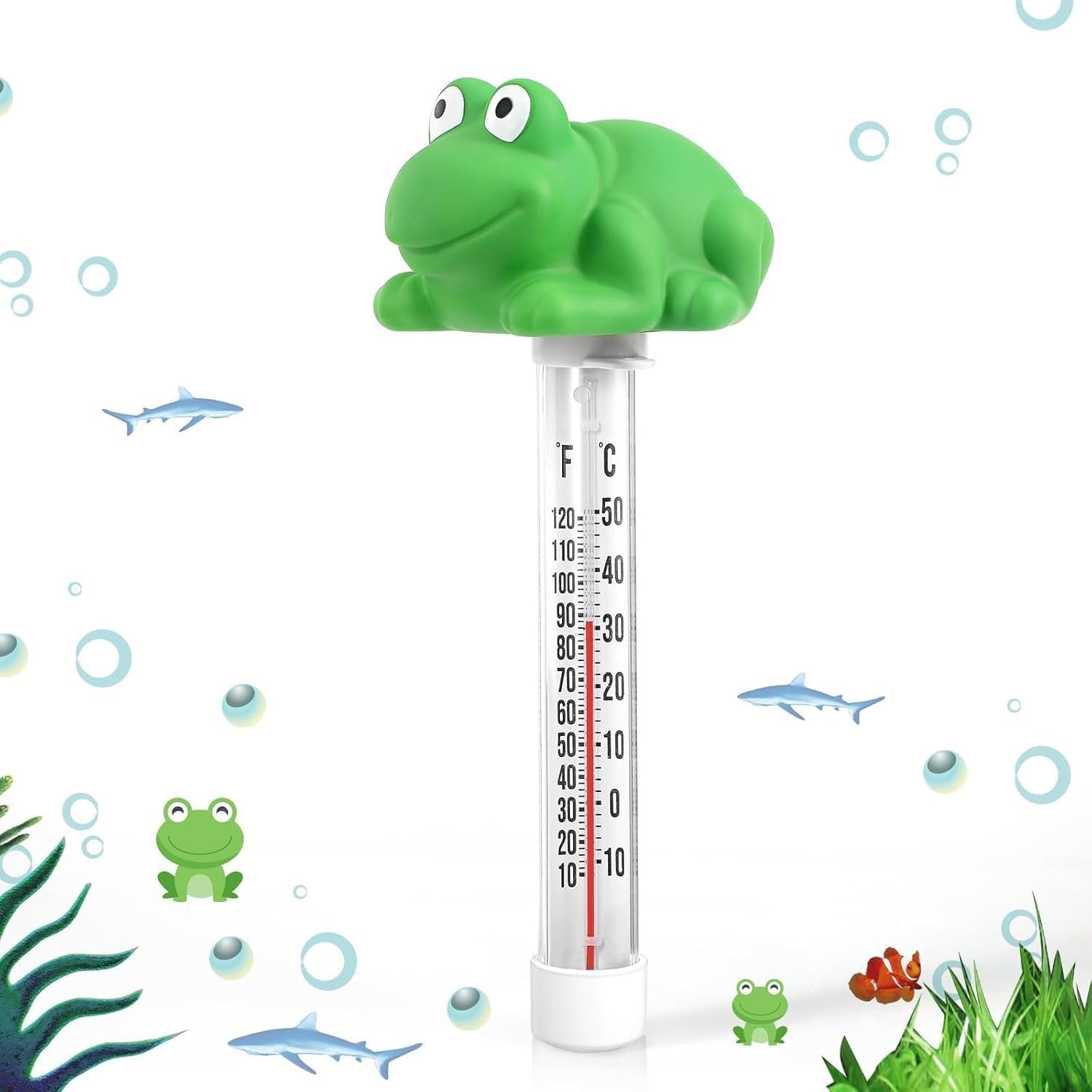 Floating Pool Thermometer, Large Display with String Easy to Read, Shatter Resistant, Water Temperature Thermometer for Outdoor & Indoor Swimming Pools, Spas, Hot Tubs,Ice Bath & Aquariums (Frog)