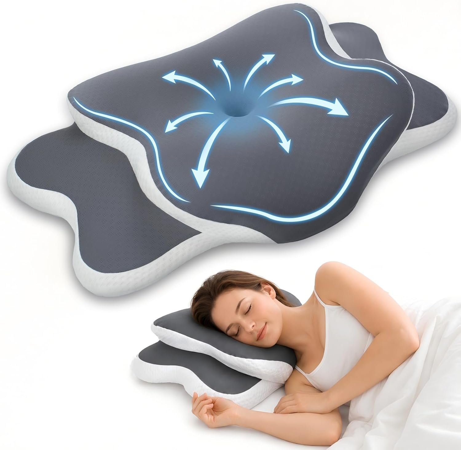 Ergonomic Cervical Pillow for Neck Pain Relief, Grey, 60*36*13cm