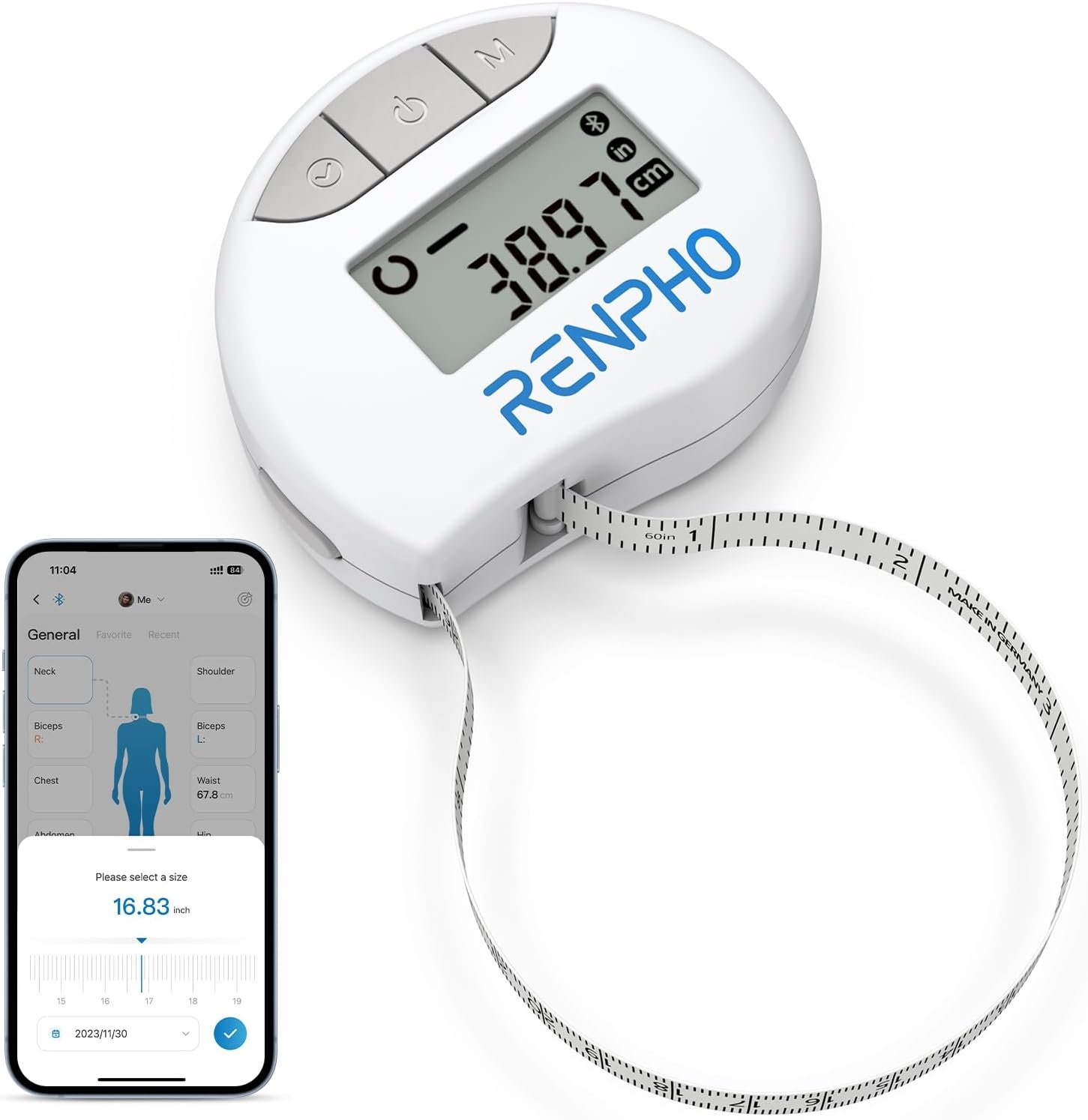 RENPHO Smart Body Measuring Tape, Bluetooth App, 60in, for Weight Loss