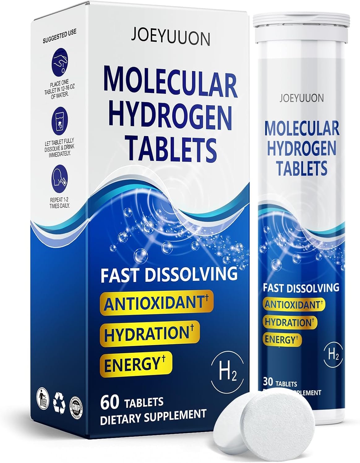 Molecular Hydrogen Tablets for Drinking Water, 12 PPM H2, 60 Count