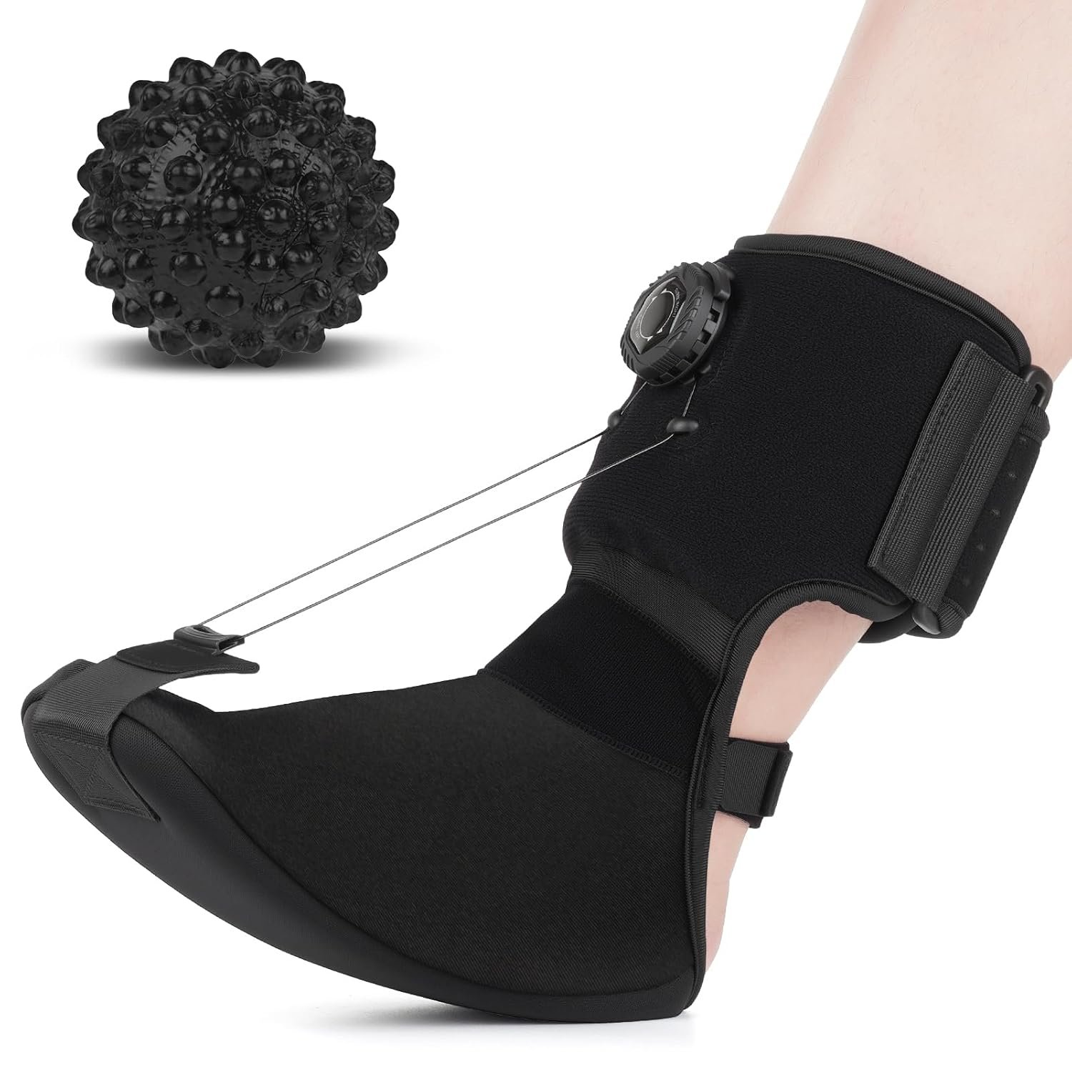 Plantar Fasciitis Night Splint Sock – Hook Knob Adjustment Extended Support Plate with Massage Ball – Relief for Plantar Fasciitis Heel Pain Achilles Tendonitis – Secure Fit for Men Women Black Medium