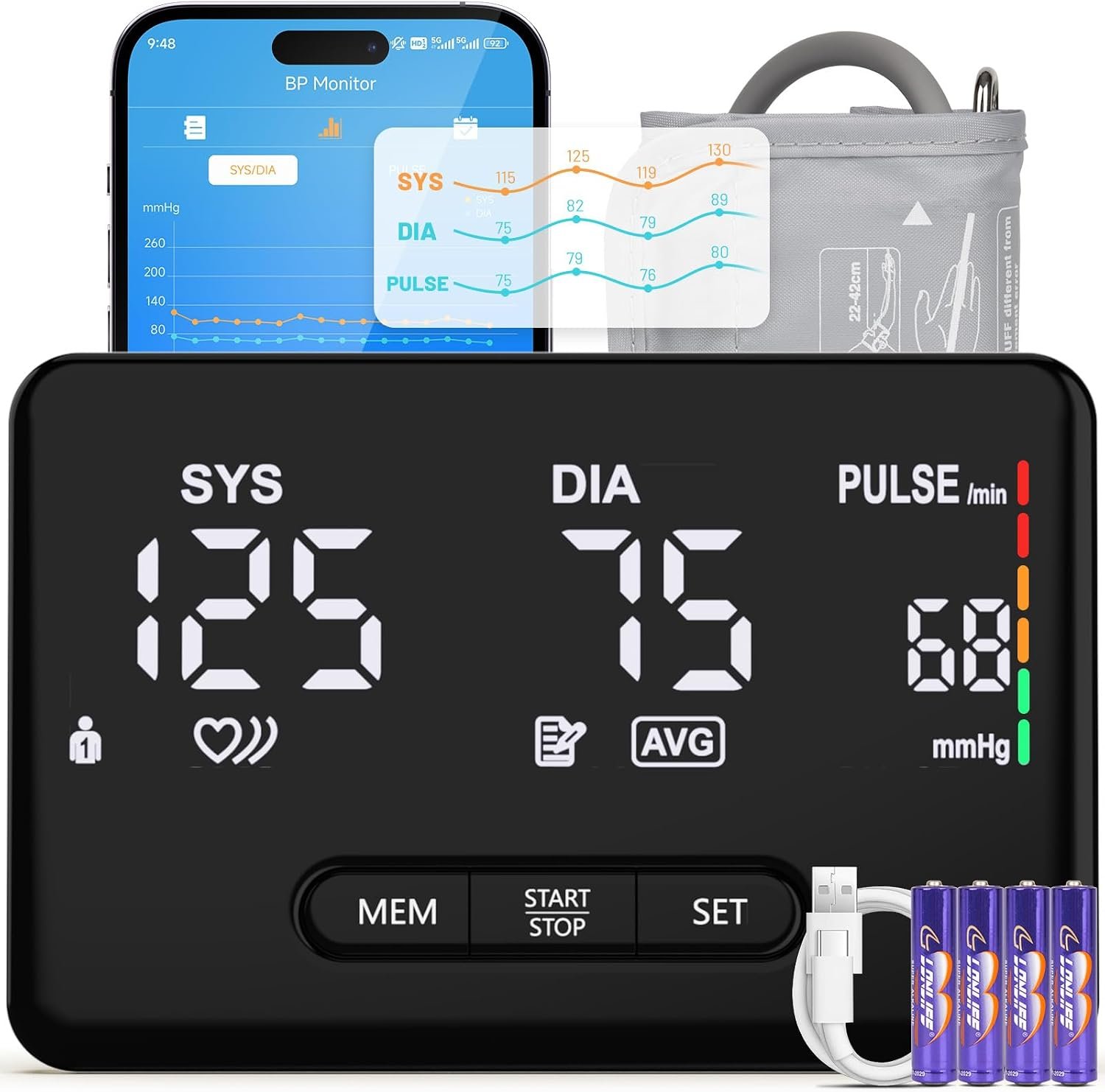 ZOETOUCH Smart Upper Arm Blood Pressure Monitor, Bluetooth BP Machine