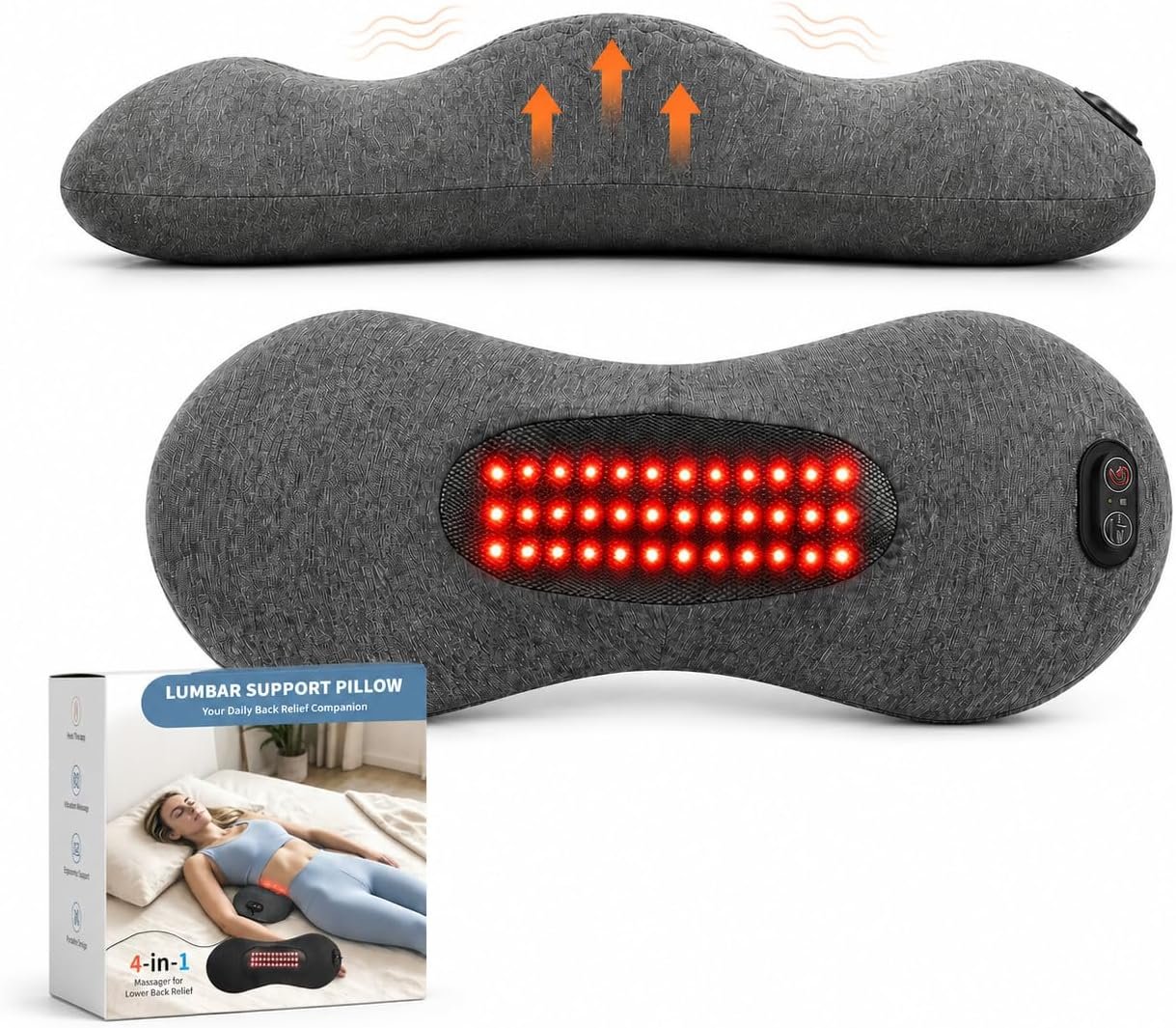 KYWYOYOU Smooth Spine 4-in-1 Electric Lumbar Support Pillow with Heat, Grey