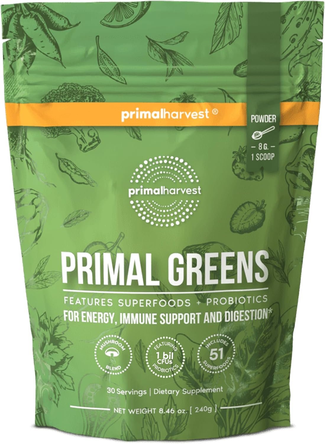 Primal Harvest Greens – Daily Supplement Powder, Gluten, Dairy & Soy Free