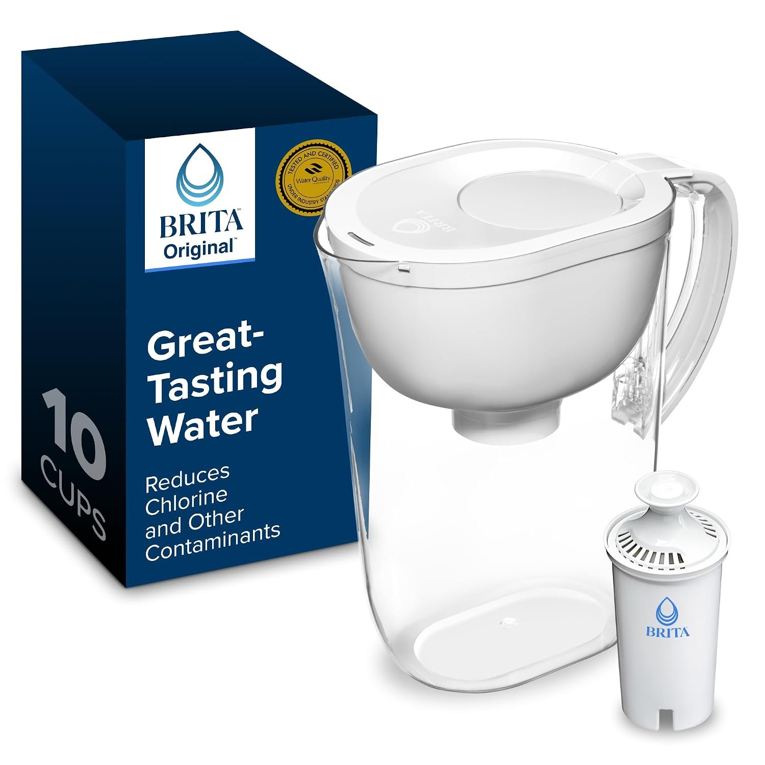 Brita Large 10 Cup Water Filter Pitcher, Includes 1 Filter, Bright White