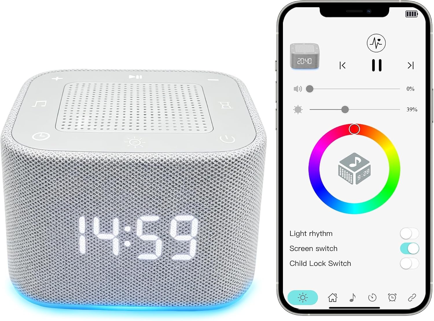 Sound Machine with 32 Non Looping Natural Soothing Sounds, White Noise Machine with Night Light, Sleep Timer Therapy for Baby Kids Adults, Gray
