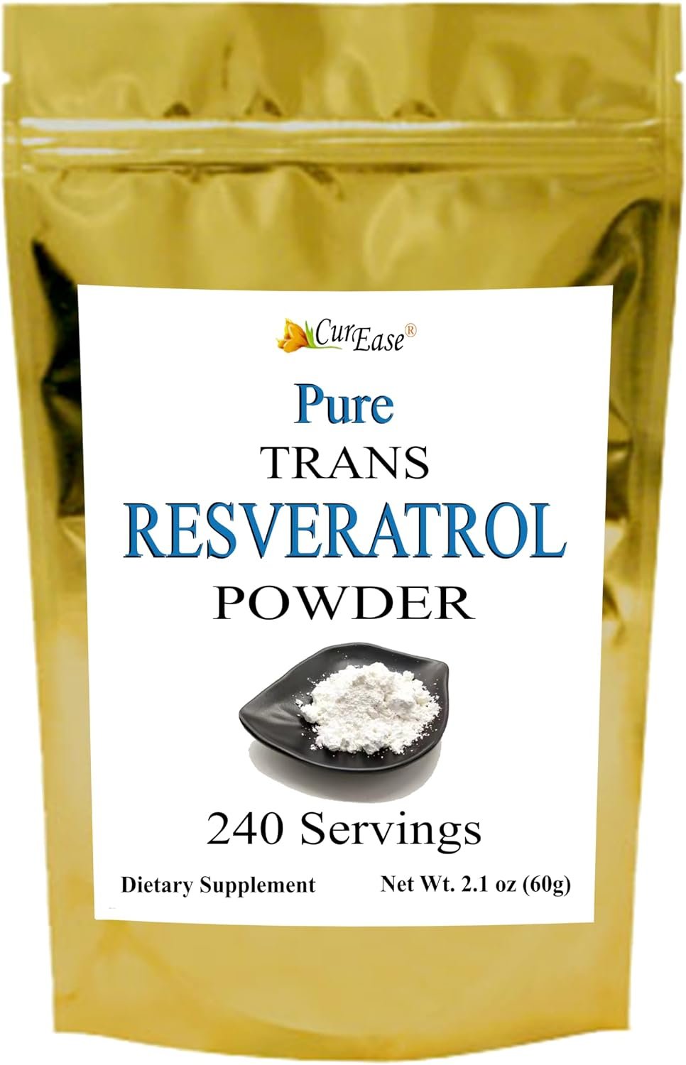 100% Pure Trans Resveratrol Powder 240 Servings 2.1 oz (60 Grams) 250mg Per Servings