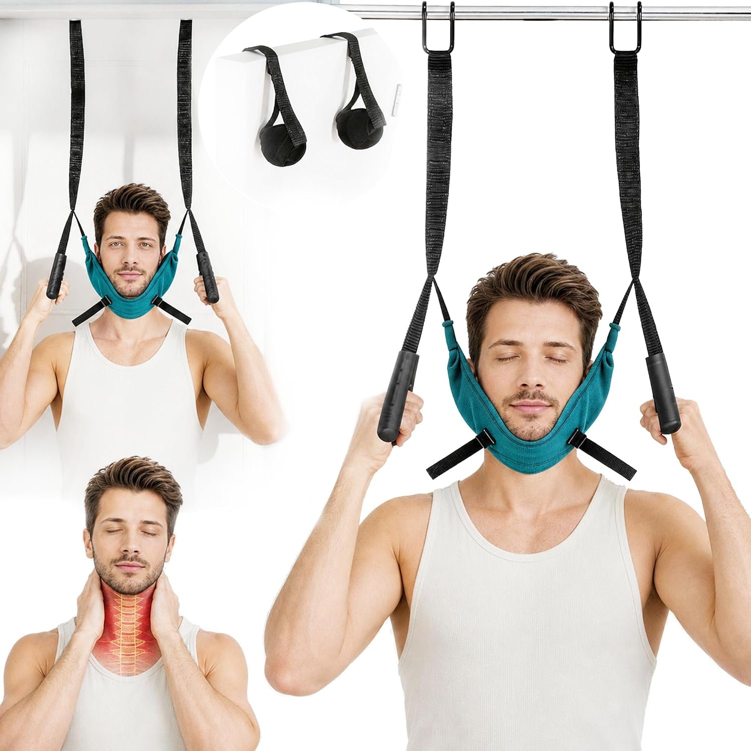 Cervical Neck Traction Device, Over Door Design and Hook Design