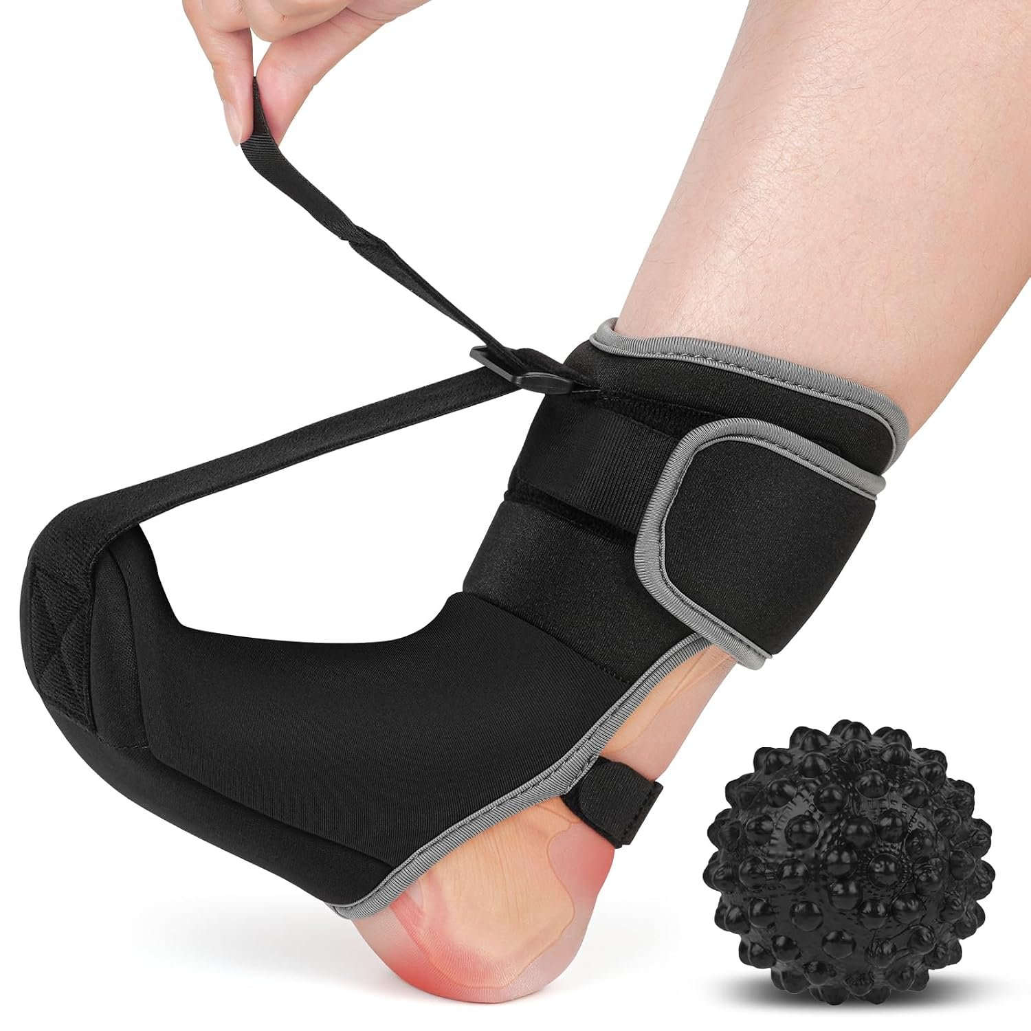 Plantar Fasciitis Night Splint Sock with Massage Ball for Tension Relief, Alleviate Pain from Plantar Fasciitis, Arch Pain, Heel Spur, Foot-drop and Achilles Tendonitis, Soft and Comfortable Foot Brace for Men and Women, X-Small-Black