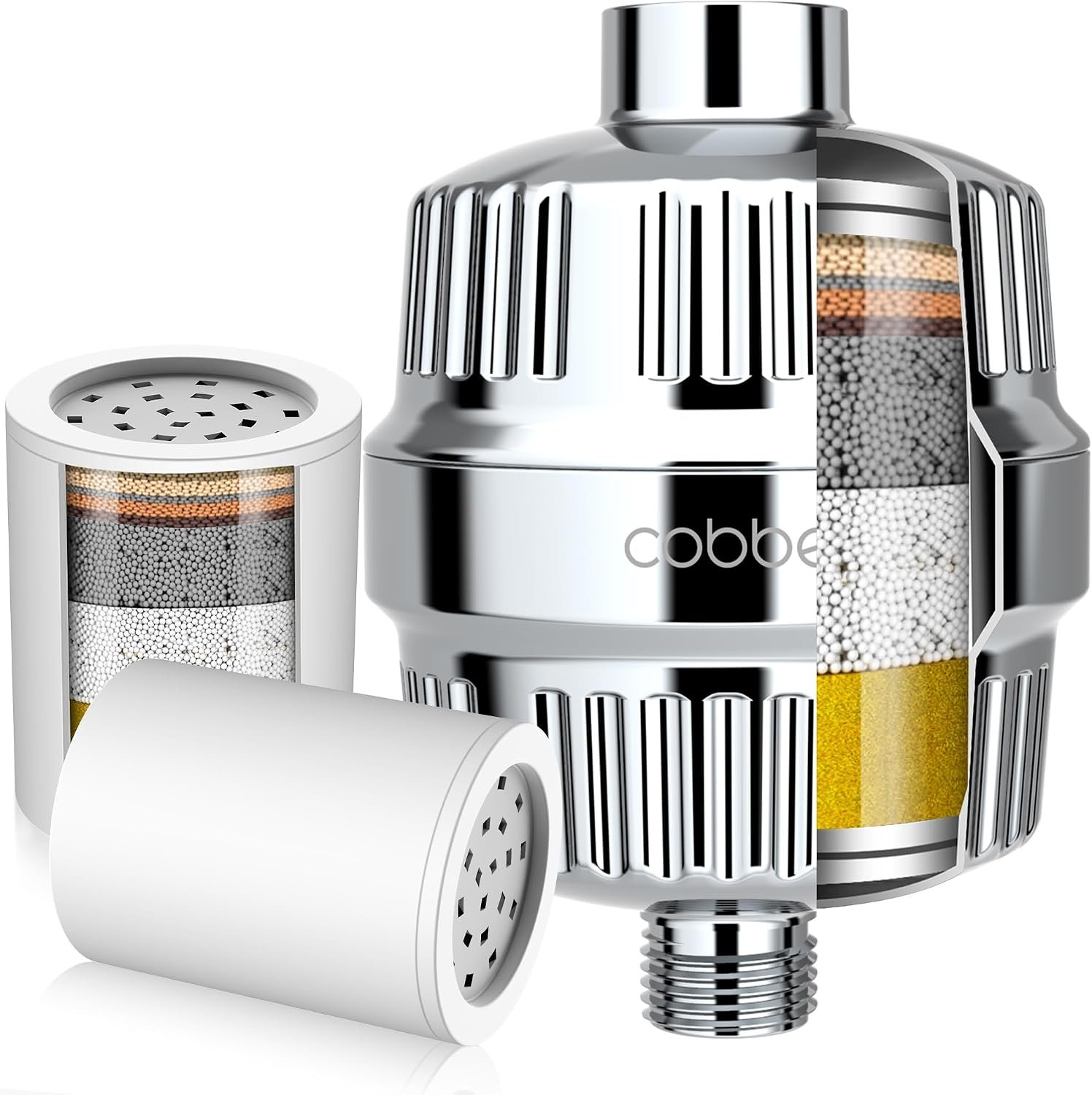 Cobbe 20 Stage Shower Head Filter with KDF-55 for Hard Water, High Output Water Filter with 2 Replaceable Cartridges – Removing Chlorine and Harmful Substance, Chrome